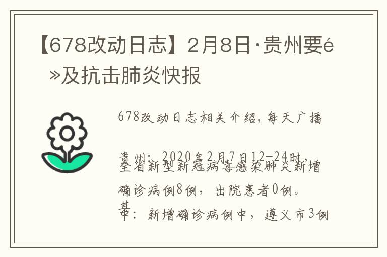 【678改動日志】2月8日·貴州要聞及抗擊肺炎快報