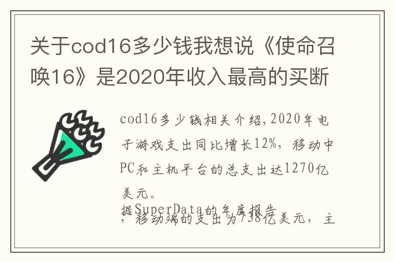 關于cod16多少錢我想說《使命召喚16》是2020年收入最高的買斷制游戲