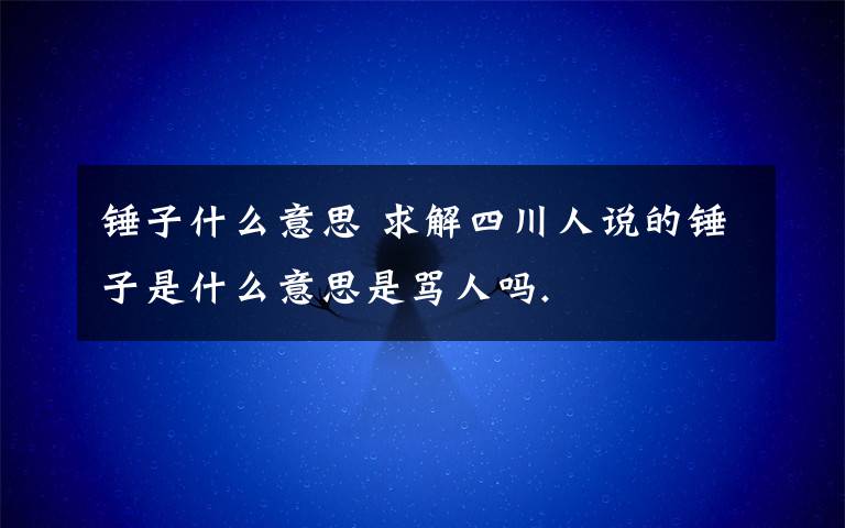 錘子什么意思 求解四川人說的錘子是什么意思是罵人嗎.