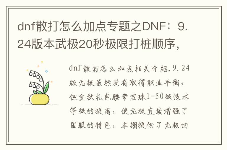 dnf散打怎么加點專題之DNF：9.24版本武極20秒極限打樁順序，普雷裝備選擇和加點分析