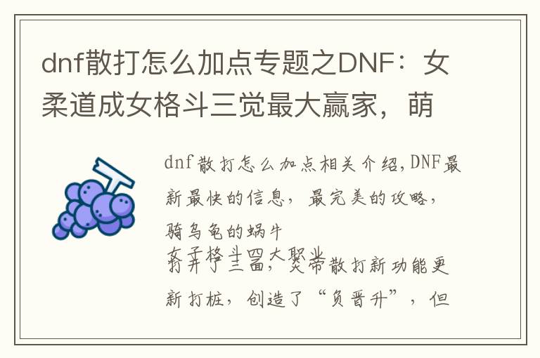 dnf散打怎么加點專題之DNF：女柔道成女格斗三覺最大贏家，萌新入門技能加點分析推薦