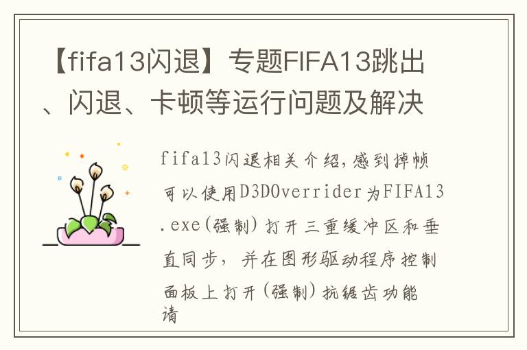 【fifa13閃退】專題FIFA13跳出、閃退、卡頓等運(yùn)行問題及解決方法匯總