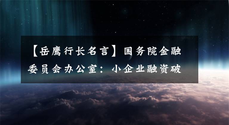 【岳鷹行長名言】國務(wù)院金融委員會辦公室：小企業(yè)融資破冰旅行。