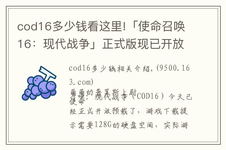 cod16多少錢看這里!「使命召喚16：現(xiàn)代戰(zhàn)爭」正式版現(xiàn)已開放下載！游戲大小有點恐怖