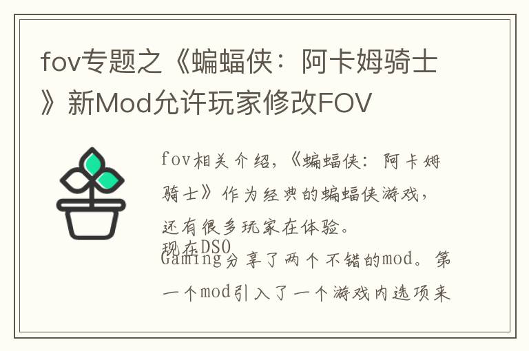 fov專題之《蝙蝠俠：阿卡姆騎士》新Mod允許玩家修改FOV