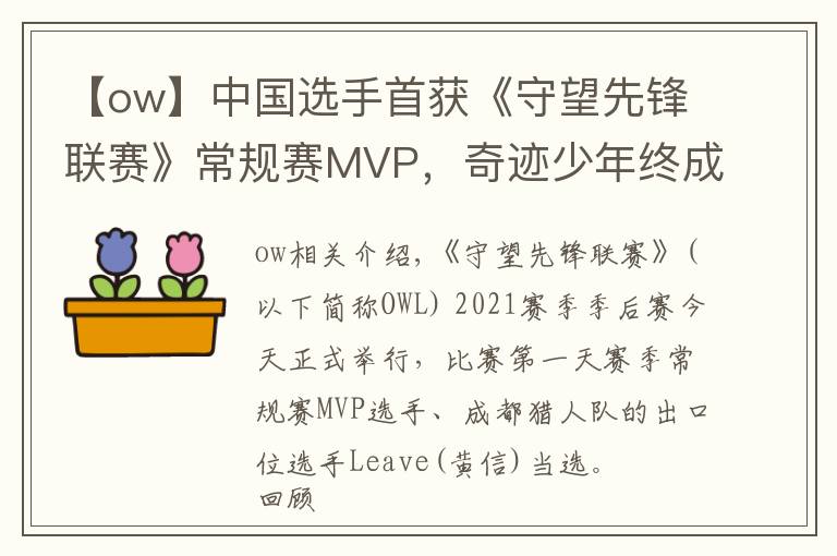 【ow】中國選手首獲《守望先鋒聯(lián)賽》常規(guī)賽MVP，奇跡少年終成奇跡