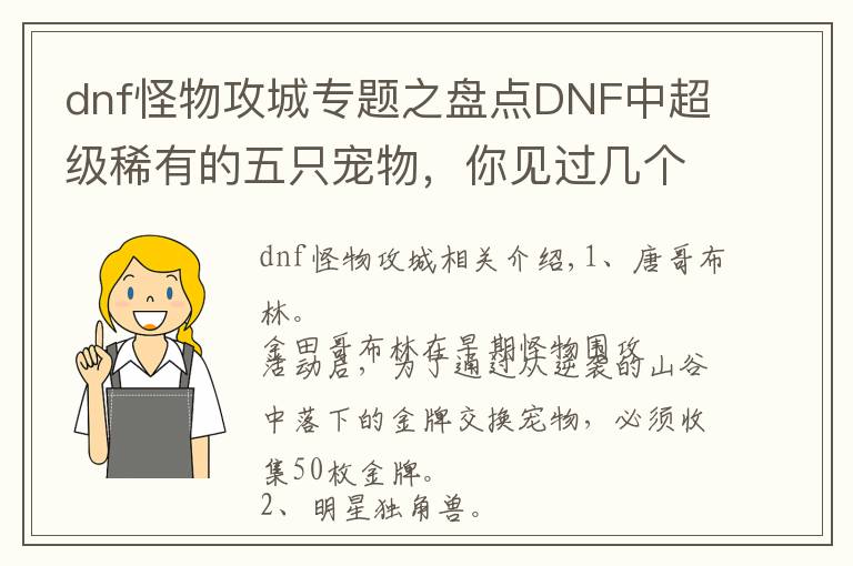 dnf怪物攻城專(zhuān)題之盤(pán)點(diǎn)DNF中超級(jí)稀有的五只寵物，你見(jiàn)過(guò)幾個(gè)？