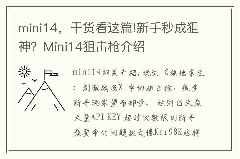 mini14，干貨看這篇!新手秒成狙神？Mini14狙擊槍介紹