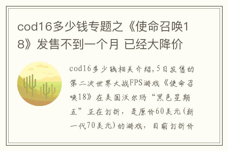 cod16多少錢專題之《使命召喚18》發(fā)售不到一個月 已經大降價促銷