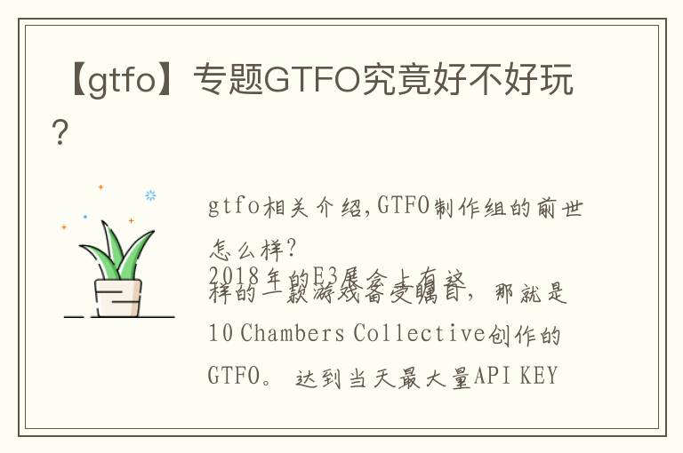 【gtfo】專題GTFO究竟好不好玩？