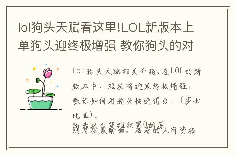 lol狗頭天賦看這里!LOL新版本上單狗頭迎終極增強(qiáng) 教你狗頭的對線小技巧