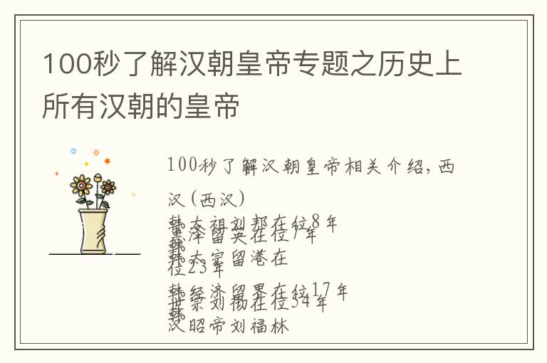 100秒了解漢朝皇帝專題之歷史上所有漢朝的皇帝