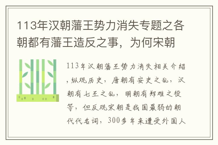 113年漢朝藩王勢力消失專題之各朝都有藩王造反之事，為何宋朝軍力最弱，卻沒有藩王作亂之事