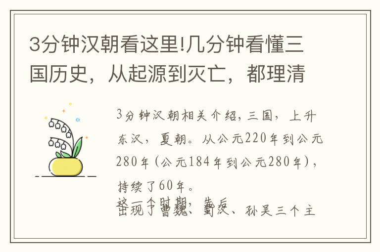 3分鐘漢朝看這里!幾分鐘看懂三國歷史，從起源到滅亡，都理清了