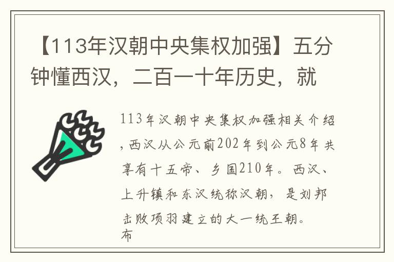 【113年漢朝中央集權(quán)加強】五分鐘懂西漢，二百一十年歷史，就是這么簡單