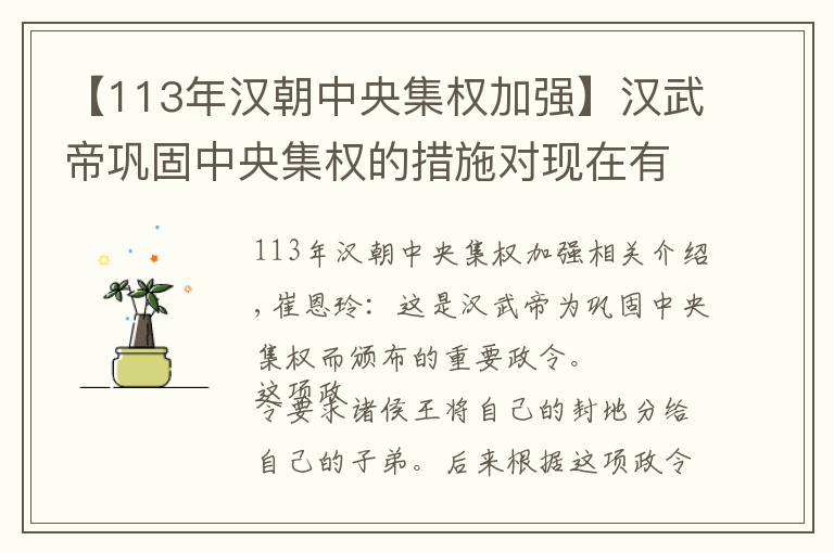 【113年漢朝中央集權(quán)加強】漢武帝鞏固中央集權(quán)的措施對現(xiàn)在有什么借鑒意義