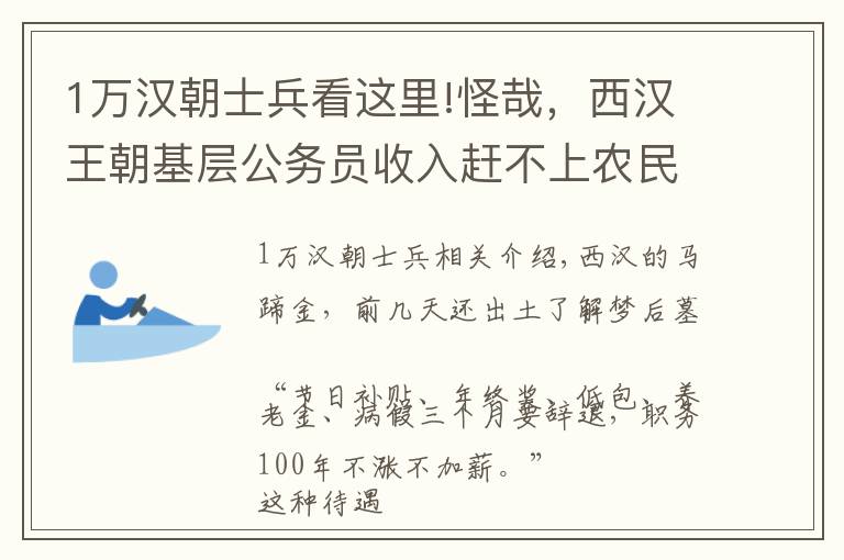 1萬漢朝士兵看這里!怪哉，西漢王朝基層公務(wù)員收入趕不上農(nóng)民