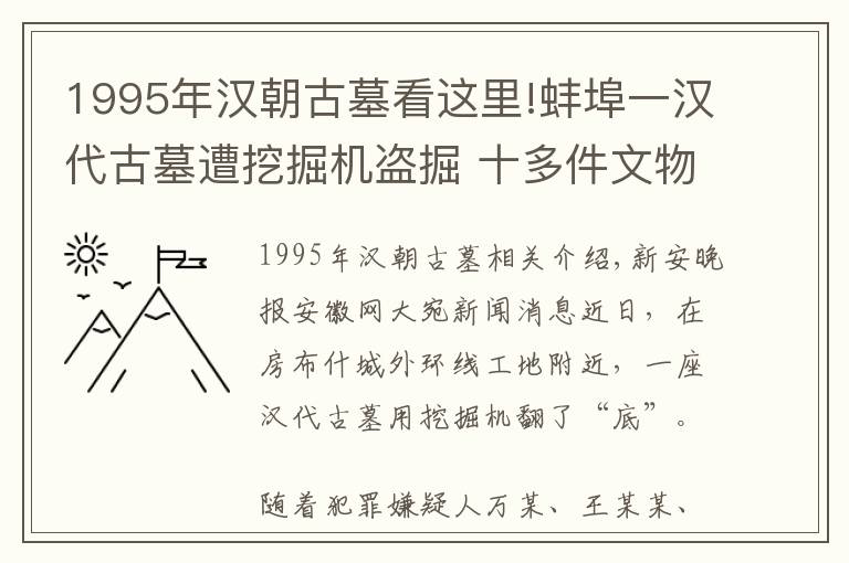 1995年漢朝古墓看這里!蚌埠一漢代古墓遭挖掘機(jī)盜掘 十多件文物被破損無(wú)法修復(fù)