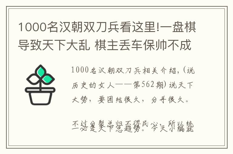 1000名漢朝雙刀兵看這里!一盤棋導致天下大亂 棋主丟車保帥不成 遂揮雙劍 3個月天下再一統(tǒng)