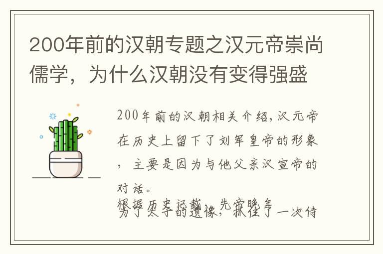 200年前的漢朝專題之漢元帝崇尚儒學(xué)，為什么漢朝沒有變得強盛，反而走向衰落