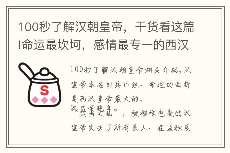 100秒了解漢朝皇帝，干貨看這篇!命運(yùn)最坎坷，感情最專(zhuān)一的西漢皇帝——漢宣帝