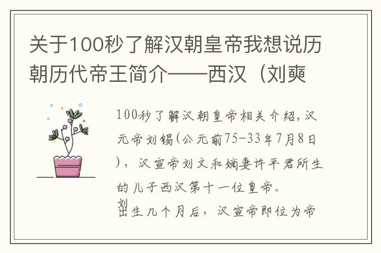 關(guān)于100秒了解漢朝皇帝我想說歷朝歷代帝王簡介——西漢（劉奭）