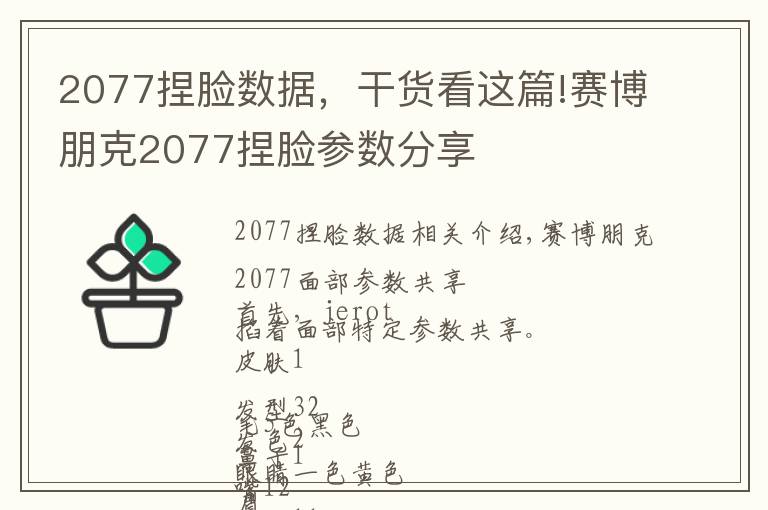 2077捏臉數據，干貨看這篇!賽博朋克2077捏臉參數分享