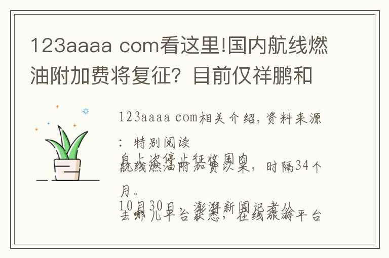 123aaaa com看這里!國(guó)內(nèi)航線燃油附加費(fèi)將復(fù)征？目前僅祥鵬和瑞麗航空“預(yù)告”了