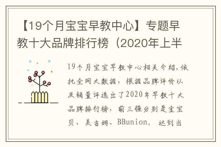 【19個月寶寶早教中心】專題早教十大品牌排行榜（2020年上半年前三強）