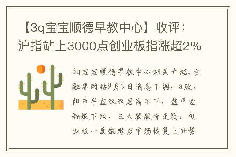 【3q寶寶順德早教中心】收評：滬指站上3000點創(chuàng)業(yè)板指漲超2% 科技股狂歡兩市近百股漲停