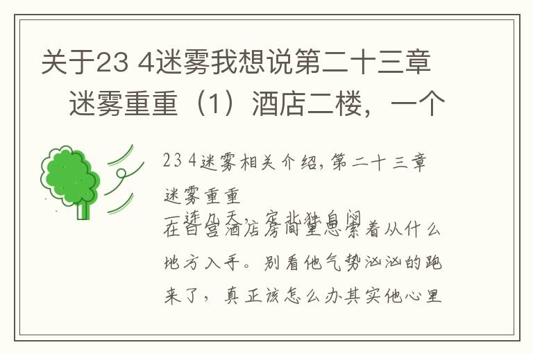 關(guān)于23 4迷霧我想說(shuō)第二十三章	迷霧重重（1）酒店二樓，一個(gè)大屏幕監(jiān)視器上不停閃爍