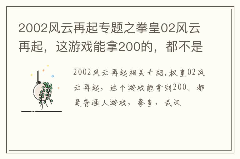 2002風(fēng)云再起專題之拳皇02風(fēng)云再起，這游戲能拿200的，都不是一般人