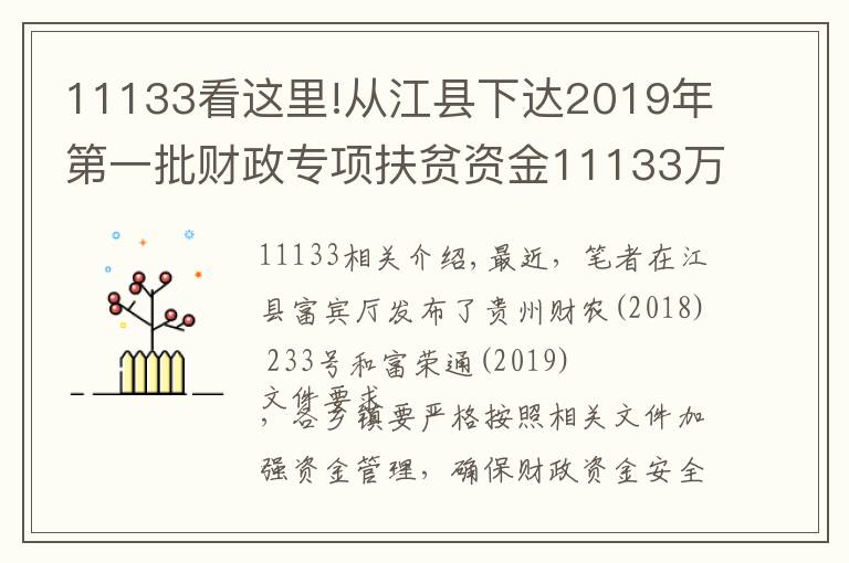 11133看這里!從江縣下達(dá)2019年第一批財(cái)政專項(xiàng)扶貧資金11133萬元