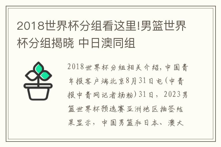 2018世界杯分組看這里!男籃世界杯分組揭曉 中日澳同組