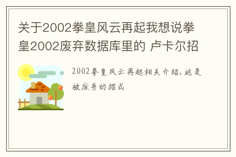 關(guān)于2002拳皇風云再起我想說拳皇2002廢棄數(shù)據(jù)庫里的 盧卡爾招式