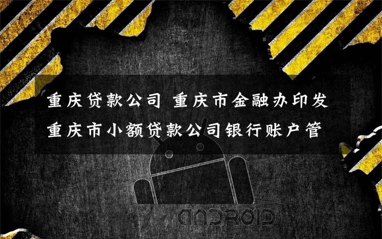 重慶貸款公司 重慶市金融辦印發(fā)重慶市小額貸款公司銀行賬戶管理指引