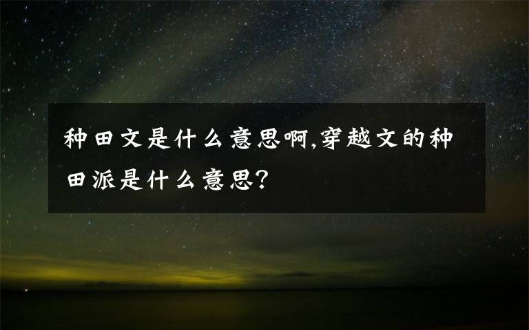 種田文是什么意思啊,穿越文的種田派是什么意思？