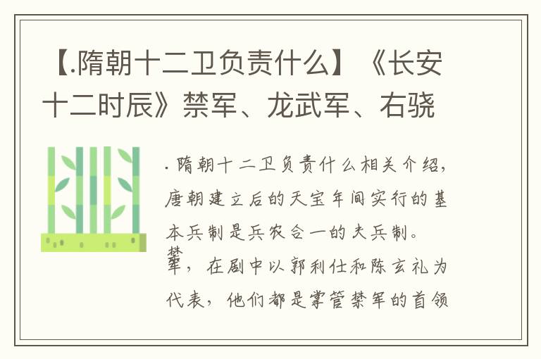 【.隋朝十二衛(wèi)負責(zé)什么】《長安十二時辰》禁軍、龍武軍、右驍衛(wèi)、右衛(wèi)率分不清？今日科普