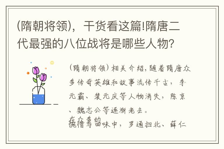 (隋朝將領(lǐng))，干貨看這篇!隋唐二代最強的八位戰(zhàn)將是哪些人物？薛仁貴與羅仁的實力誰更強？