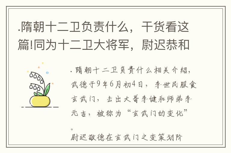 .隋朝十二衛(wèi)負(fù)責(zé)什么，干貨看這篇!同為十二衛(wèi)大將軍，尉遲恭和程咬金戰(zhàn)功赫赫，秦瓊為何毫無作為?