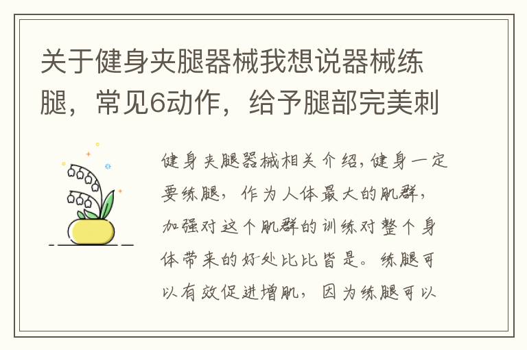 關(guān)于健身夾腿器械我想說器械練腿，常見6動作，給予腿部完美刺激，練出強壯下肢