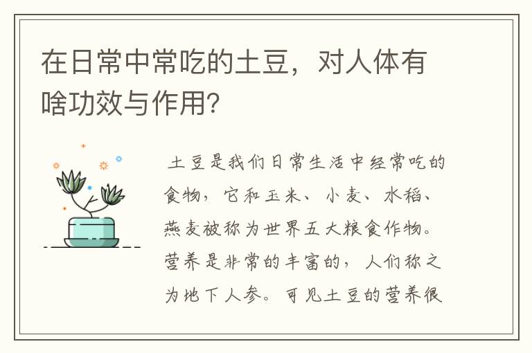 在日常中常吃的土豆，對人體有啥功效與作用？