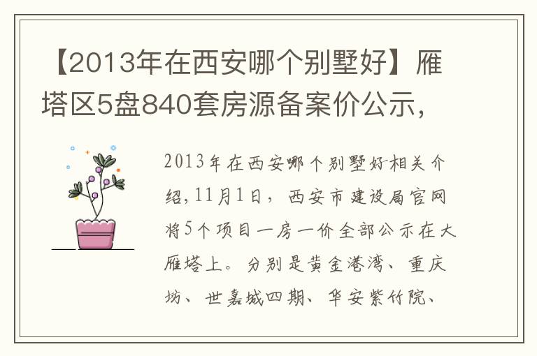 【2013年在西安哪個(gè)別墅好】雁塔區(qū)5盤840套房源備案價(jià)公示，3個(gè)純新盤面世，最低1.1萬(wàn)/㎡起