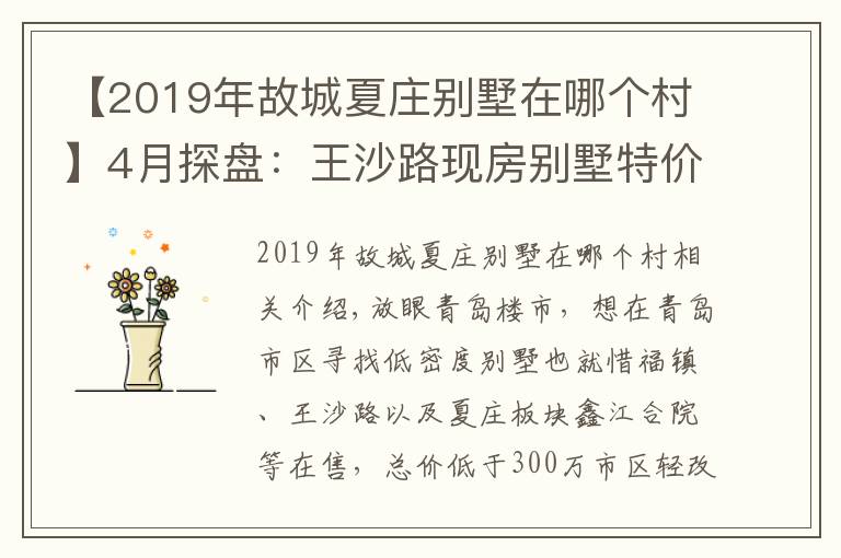 【2019年故城夏莊別墅在哪個村】4月探盤：王沙路現(xiàn)房別墅特價在售 低密度大平層1萬出頭