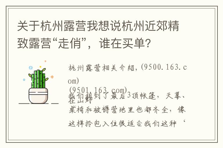 關(guān)于杭州露營我想說杭州近郊精致露營“走俏”，誰在買單？