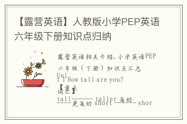 【露營(yíng)英語(yǔ)】人教版小學(xué)PEP英語(yǔ)六年級(jí)下冊(cè)知識(shí)點(diǎn)歸納