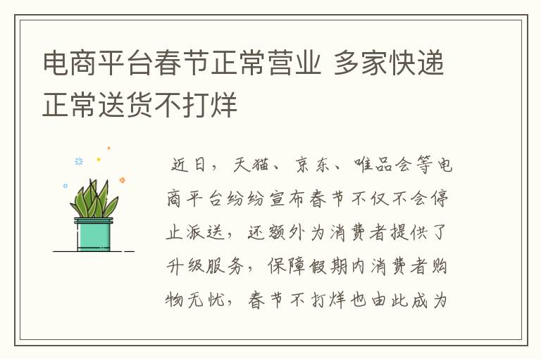 電商平臺春節(jié)正常營業(yè) 多家快遞正常送貨不打烊