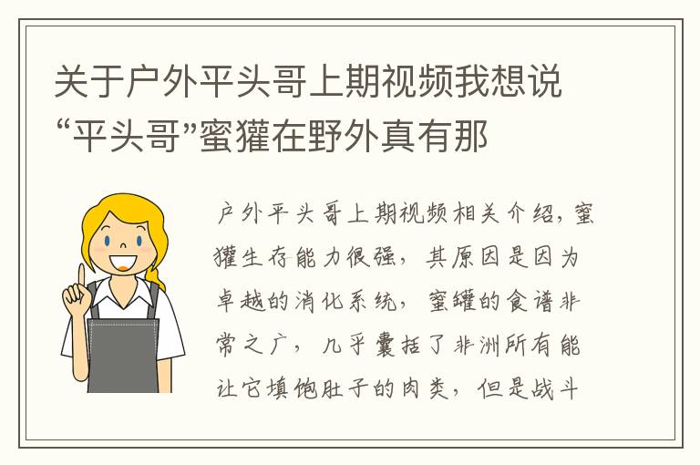 關(guān)于戶外平頭哥上期視頻我想說“平頭哥"蜜獾在野外真有那么強嗎？真相在這里-戶外動物知識