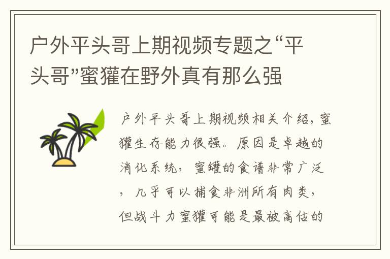 戶外平頭哥上期視頻專題之“平頭哥"蜜獾在野外真有那么強(qiáng)嗎？真相在這里-戶外動(dòng)物知識(shí)