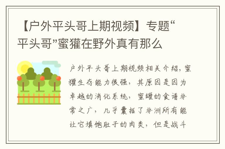 【戶外平頭哥上期視頻】專題“平頭哥"蜜獾在野外真有那么強(qiáng)嗎？真相在這里-戶外動(dòng)物知識(shí)